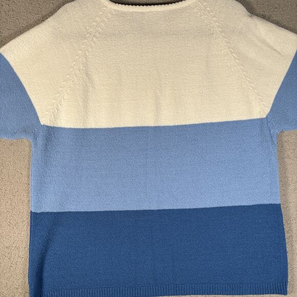 Bobbie Brooks Women Plus Size 22W 24W Short Sleeve Knit Sweater Color Block Blue - Picture 9 of 9